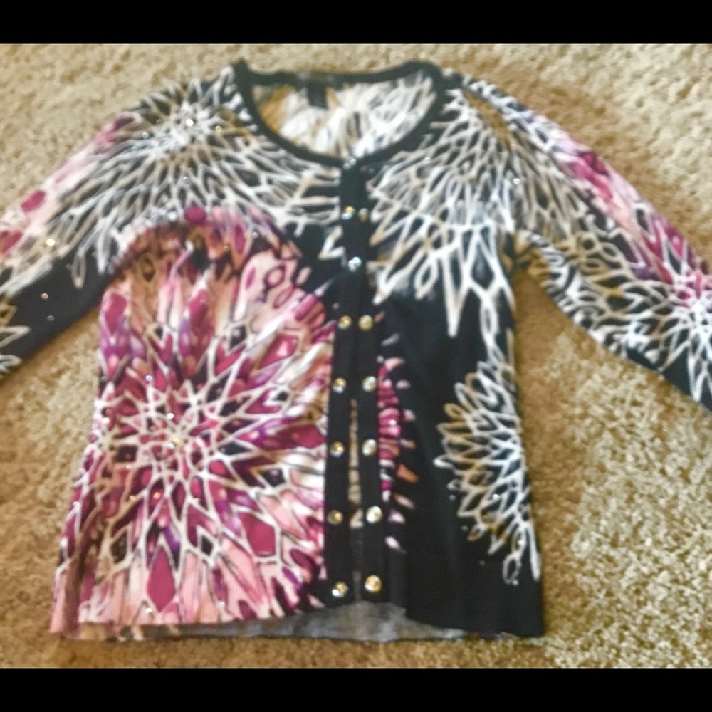 Black pink and white ... cardigan sweater